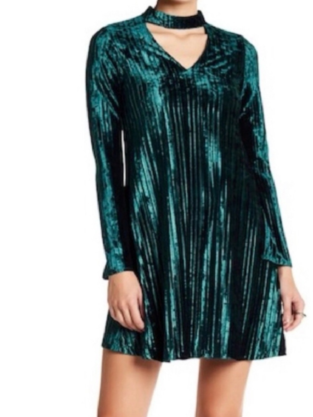 NWT Nicole Miller Studio Emerald Crushed Velvet Ribbed Mini Dress Sz 4